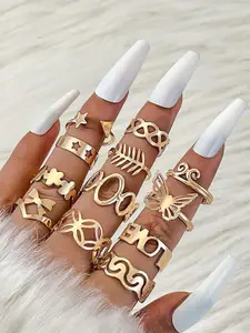 Jewels Galaxy Set Of 12 Gold-Plated Stackable Finger Rings