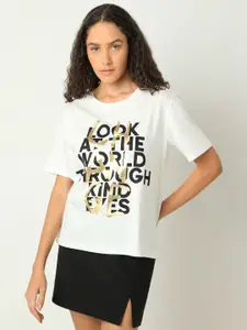 Vero Moda Women Printed Round Neck Cotton T-shirt