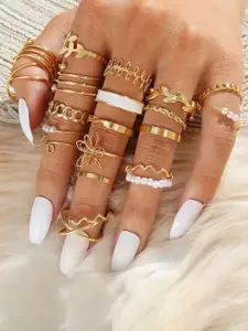 Jewels Galaxy Set Of 22 Gold-Plated Beaded Stackable Finger Rings