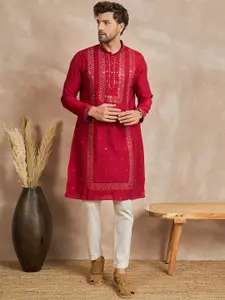 Anouk Geometric Embroidered Mandarin Collar Mirror Work Straight Kurta