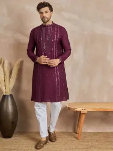 Anouk Floral Embroidered Mandarin Collar Mirror Work Straight Kurta