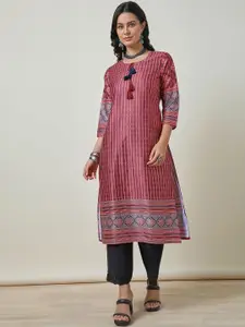 Soch Geometric Printed Tie-Up Neck Straight Kurta