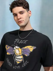 HIGHLANDER Men Graphic Printed Round Neck Cotton Oversized T-shirt