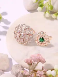 Zaveri Pearls Set Of 2 Cubic Zirconia Stone-Studded Adjustable Finger Rings