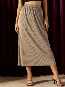 KASSUALLY Women Pleated Side Slit Straight Midi Skirt