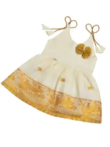 BAESD Baby Girls Kerala Onam Kasavu Cotton Dress