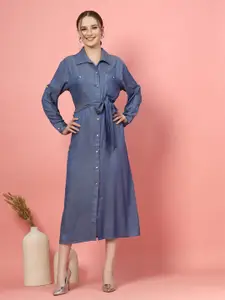 plusS Roll up Sleeve Midi Shirt Dress