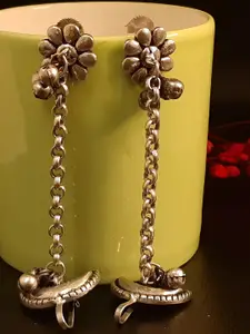 Sangria Silver Plated Chand Phool Ear Cuff Earrings