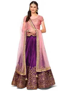 FABPIXEL Embroidered Sequinned Semi-Stitched Lehenga & Unstitched Blouse With Dupatta