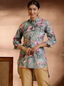 Libas Floral Printed Shirt Collar Kurti