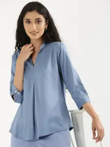 SAADAA Solid Mandarin Collar Top