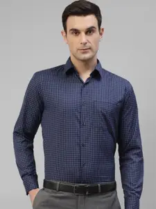 English Navy Men Slim Fit Grid Tattersall Checks Opaque Checked Formal Shirt