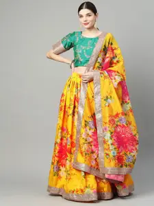 FABPIXEL Embroidered Sequinned Semi-Stitched Lehenga & Unstitched Blouse With Dupatta
