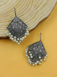 Sangria Silver Plated Geometric Beaded Pearls Drop Earrings