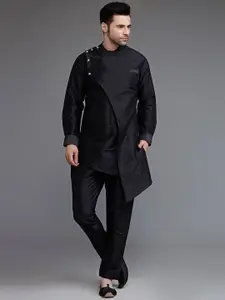 Utsav Fashion Band Collar Angrakha Straight Kurta with Trousers