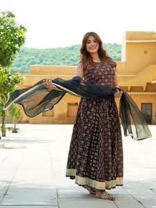 KALINI Printed Block Print Cotton Ready to Wear Lehenga & Blouse With Dupatta