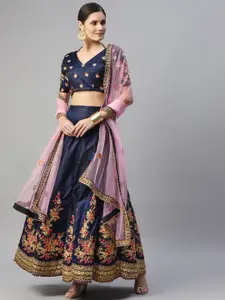 FABPIXEL Embroidered Thread Work Semi-Stitched Lehenga & Unstitched Blouse With Dupatta