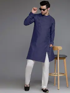 Utsav Fashion Band Collar Long Sleeves Straight Kurta With Trousers