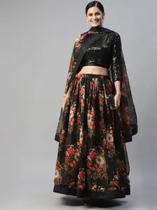 FABPIXEL Sequin Embroidered Semi-Stitched Lehenga & Unstitched Blouse With Dupatta