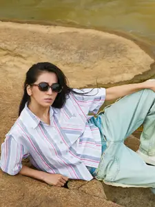 PINACOLADA Women Relaxed Fit Vertical Stripes Casual Shirt