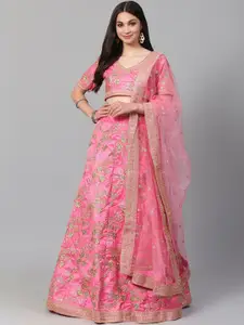 FABPIXEL Embroidered Semi-Stitched Lehenga & Unstitched Blouse With Dupatta