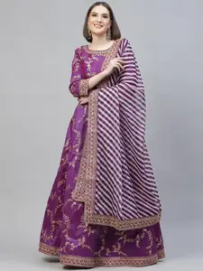 FABPIXEL Embroidered Sequinned Semi-Stitched Lehenga & Unstitched Blouse With Dupatta