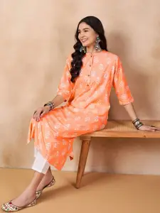 Anouk Floral Printed Mandarin Collar Straight Kurta