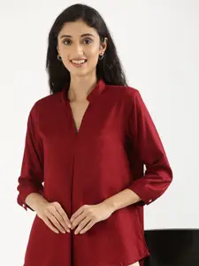 SAADAA Solid Mandarin Collar Top