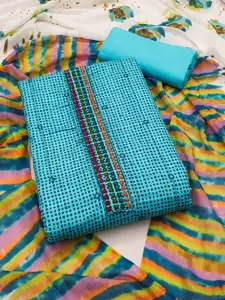 Peachmode Geometric Printed Sequinned Thread Work Pure Cotton Unstitched Dress Material