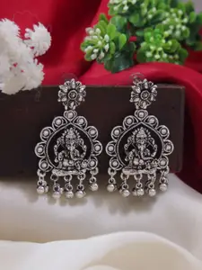 I Jewels Silver-Plated Contemporary Oxidised Drop Earrings