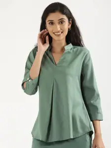 SAADAA Solid Mandarin Collar Top