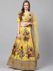 FABPIXEL Printed Sequinned Semi-Stitched Lehenga & Unstitched Blouse With Dupatta