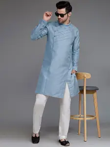 Utsav Fashion Band Collar Long Sleeves Straight Kurta With Trousers