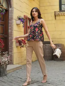 Rain & Rainbow Floral Printed Sleeveless Peplum Pure Cotton Top