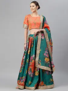FABPIXEL Embroidered Sequinned Semi-Stitched Lehenga & Unstitched Blouse With Dupatta