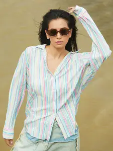 PINACOLADA Women Relaxed Fit Vertical Stripes Casual Shirt