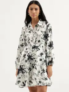 United Colors of Benetton Floral Print Fit and Flare Shirt Dress