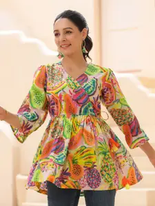 Rain & Rainbow Abstract Printed Cotton Wrap Top