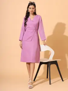 all about you Long Sleeves Knee Length V-Neck Wrap Dress