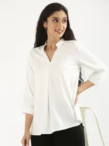 SAADAA Solid Mandarin Collar Top