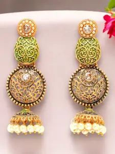 ADIVA Gold-Plated American Diamond Antique Classic Drop Earrings
