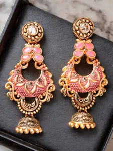 ADIVA Gold-Plated Hand-Painted Stone Antique Crescent Shaped Chandbalis