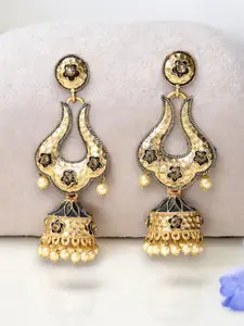 ADIVA Gold Plated Pearl Beaded Dome Shaped Jhumkas