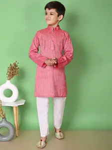 BAESD Boys Mandarin Collar Sequinned Straight Kurta With Pyjamas