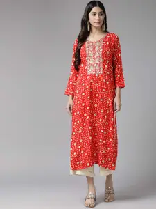 BAESD Floral Embroidered Cotton Straight Kurta