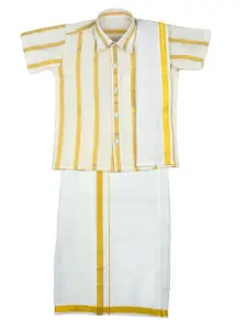 AMIRTHA FASHION Boys Short Sleeves Shirt With Veshti