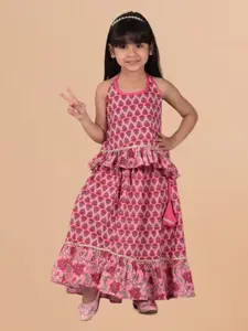 Sangria Girls Printed Halter Neck Cotton Ready to Wear Lehenga Choli With Dupatta