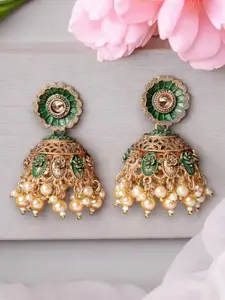 ADIVA Gold-Plated Hand-Painted Pearl & Stone Dome Shaped Jhumkas