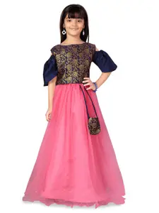 BAESD Girls Woven Design Cold-Shoulder Sleeves Silk Ready to Wear Lehenga Choli
