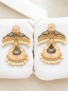 ADIVA Gold-Plated Kundan Beaded Antique Peacock Shaped Drop Earrings